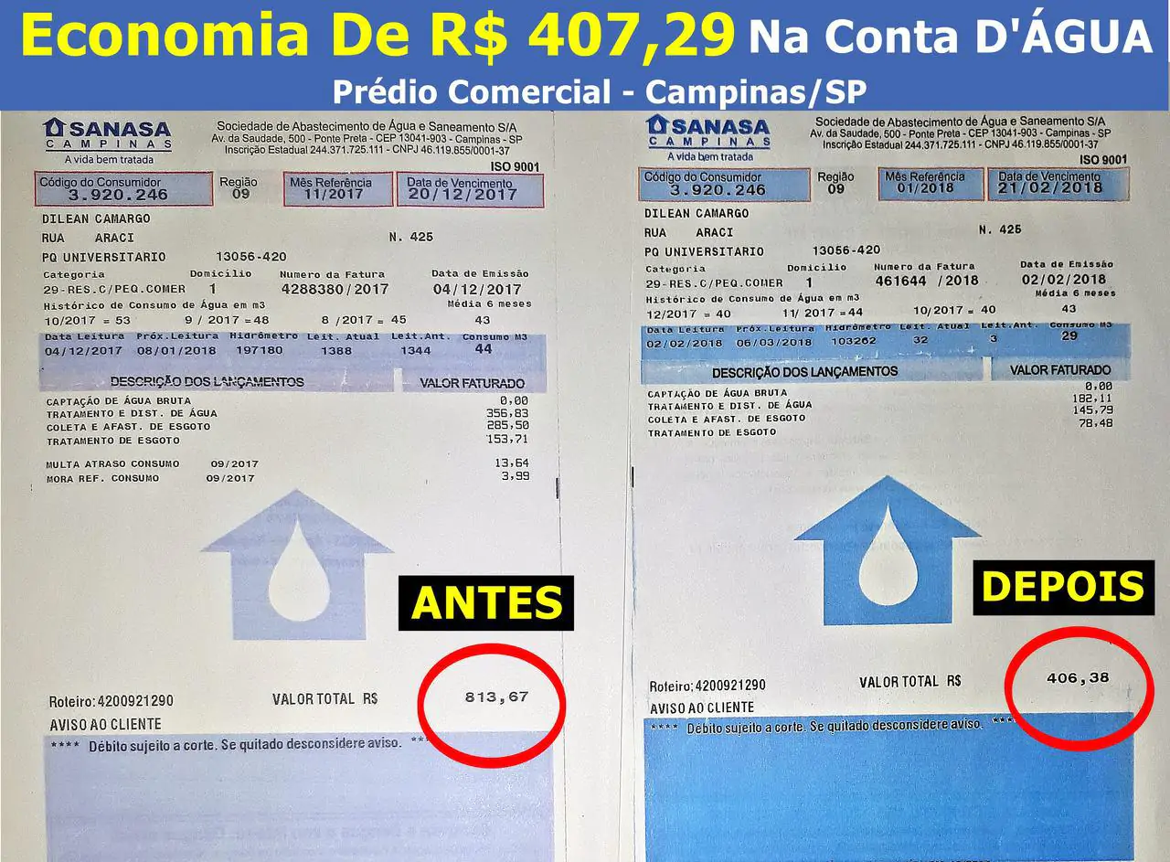 Conta SANASA Campinas SP — de R$813,67 para R$406,38